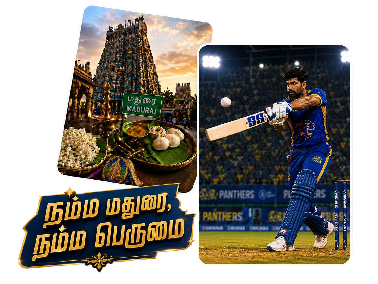 Madurai heritage and Madurai Panthers cricket collage