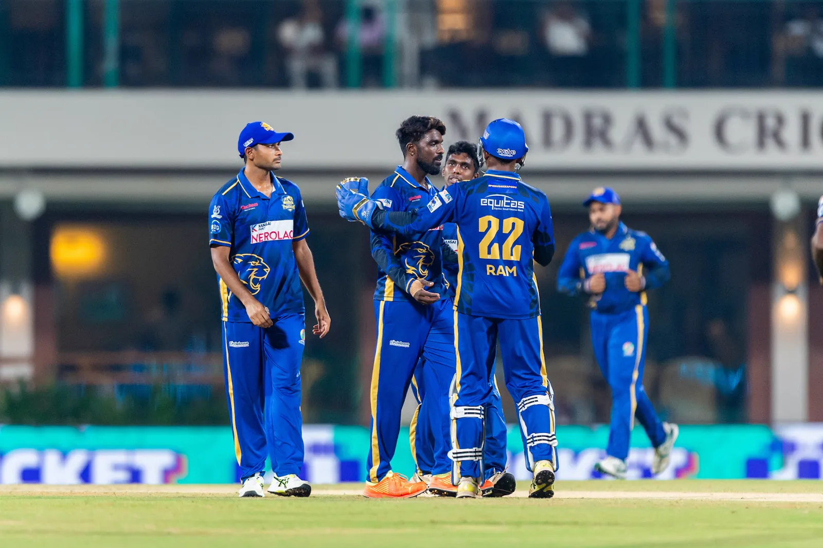 Madurai Panthers players celebrating together during the TNPL 2026 final