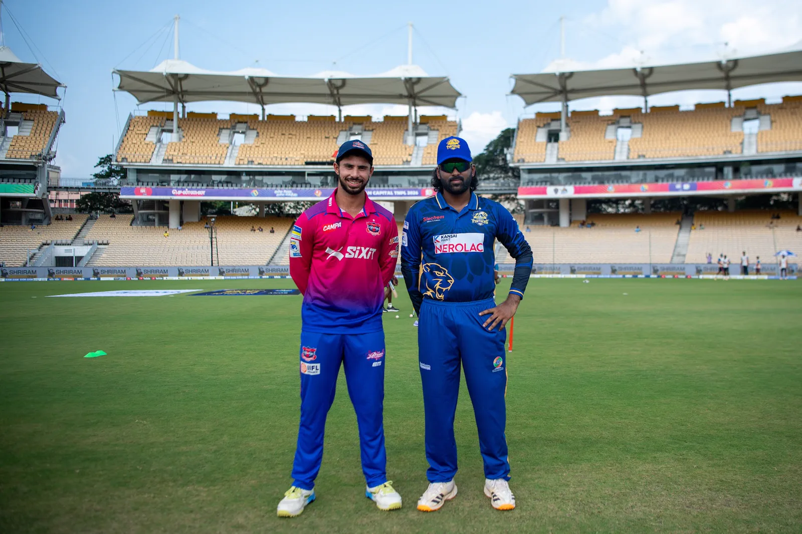 Captains at the toss before Madurai Panthers against IDream Tiruppur Tamizhans
