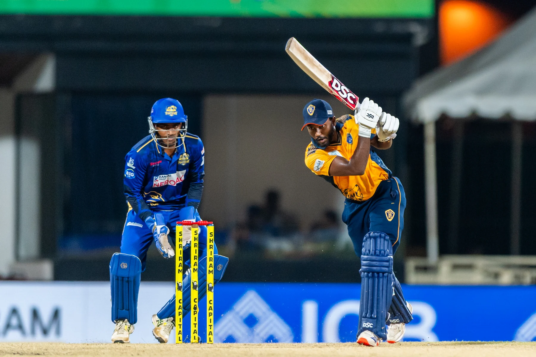 Nellai Royal Kings batter playing a shot against Madurai Panthers