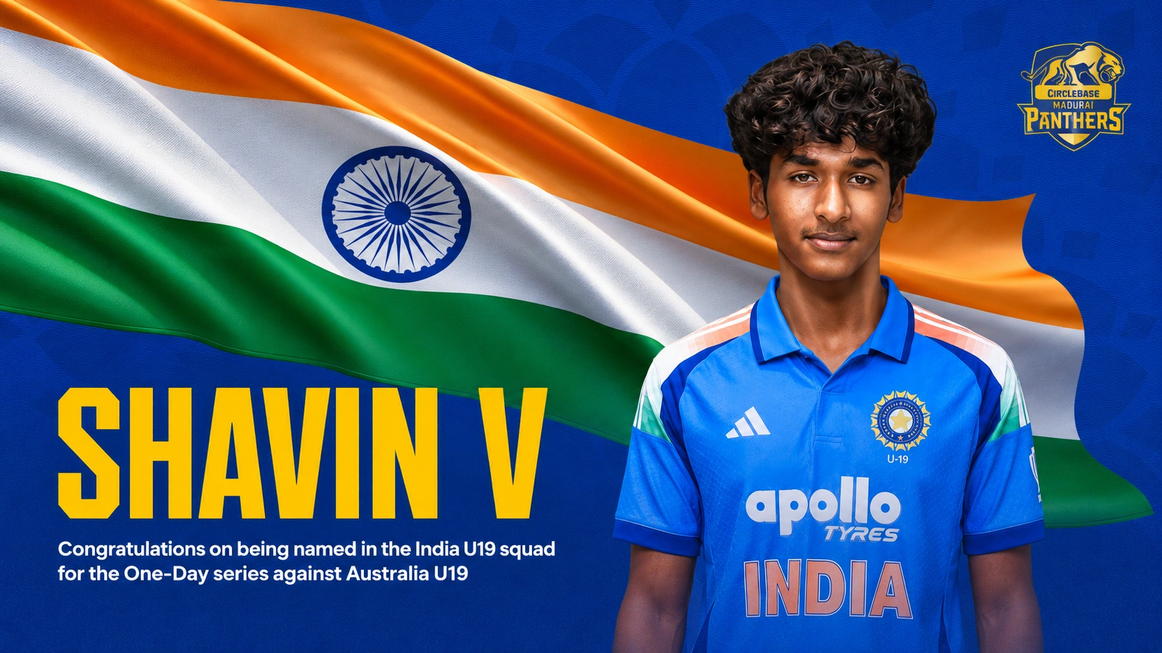 Congratulations Shavin Vinodh on Your India U19 Selection